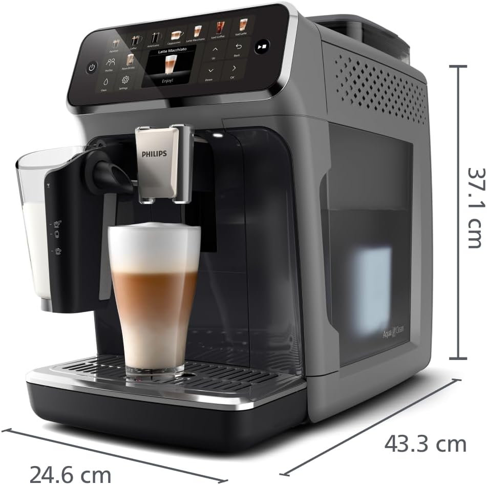 PHILIPS Serie 5500 Kaffeevollautomat (EP5544/50) – LatteGo Milchsystem, 20 heiße und kalte Kaffeespezialitäten, 40% leiser mit SilentBrew, QuickStart, Schwarz/Grau